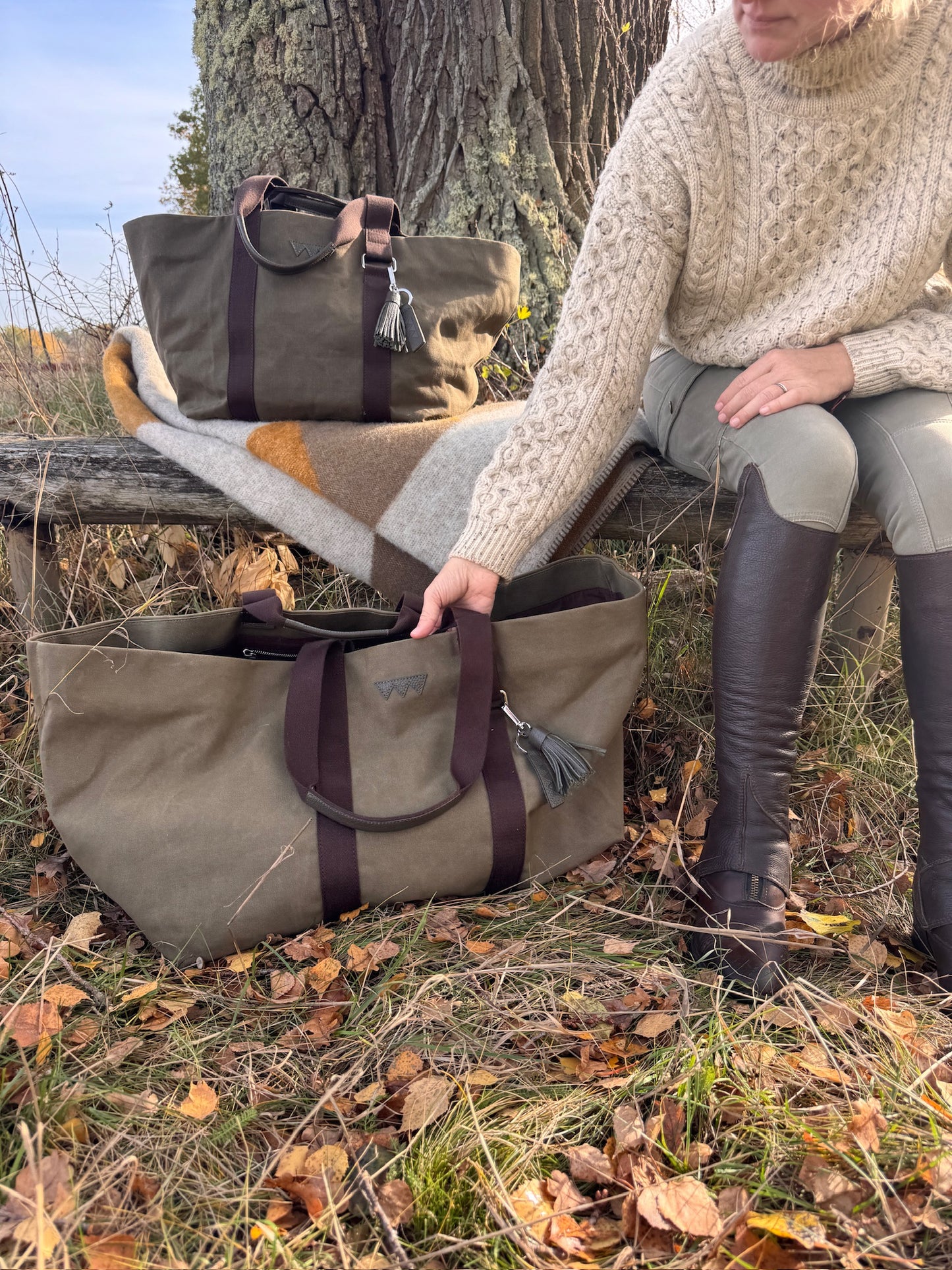Hay Bag Medium Waxed Cotton Canvas - Forest Green